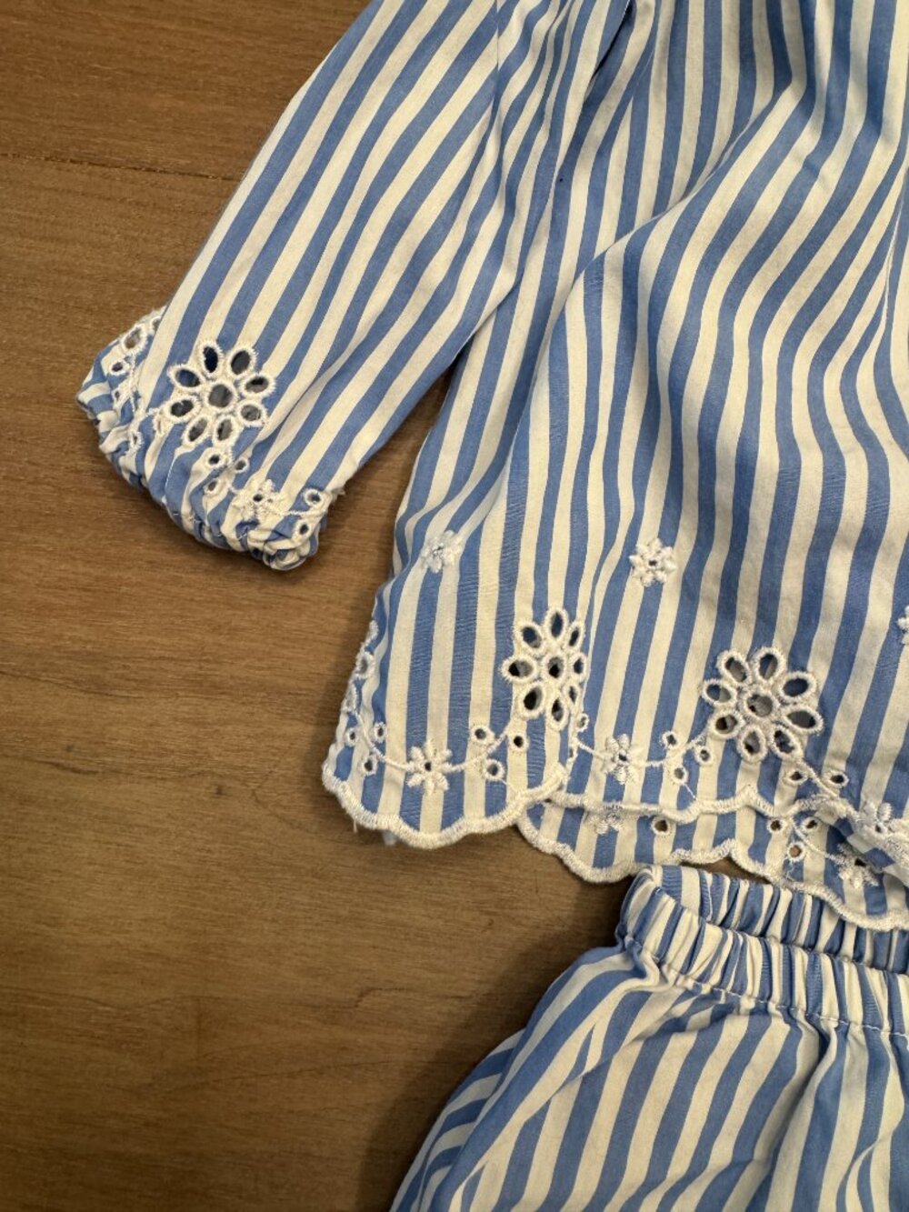 Ralph Lauren Baby Blue Striped Eyelet Top & Bloomer Set - 6 Months - Picture 3 of 6